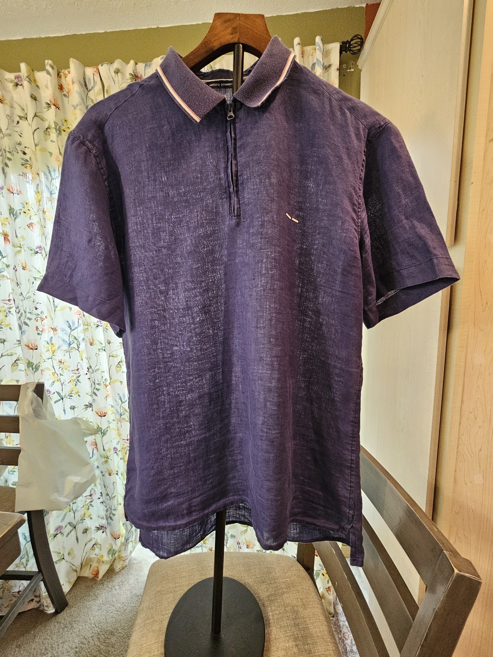 Adolfo Dominguez Men's Purple Half-Zip Polo with Contrast Trim